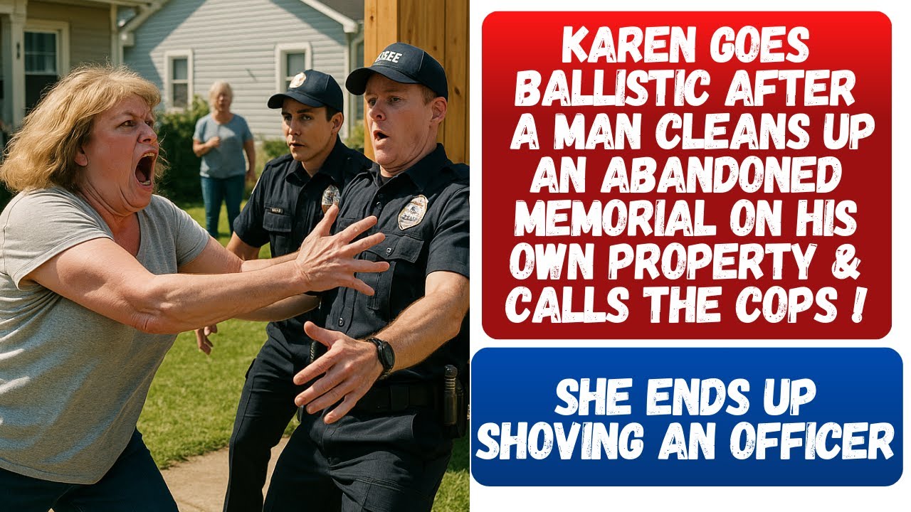 KAREN FLIPS OUT OVER OLD MEMORIAL, TRIES TO CLIMB FENCE THEN SHOVES A COP AND GETS ARRESTED!