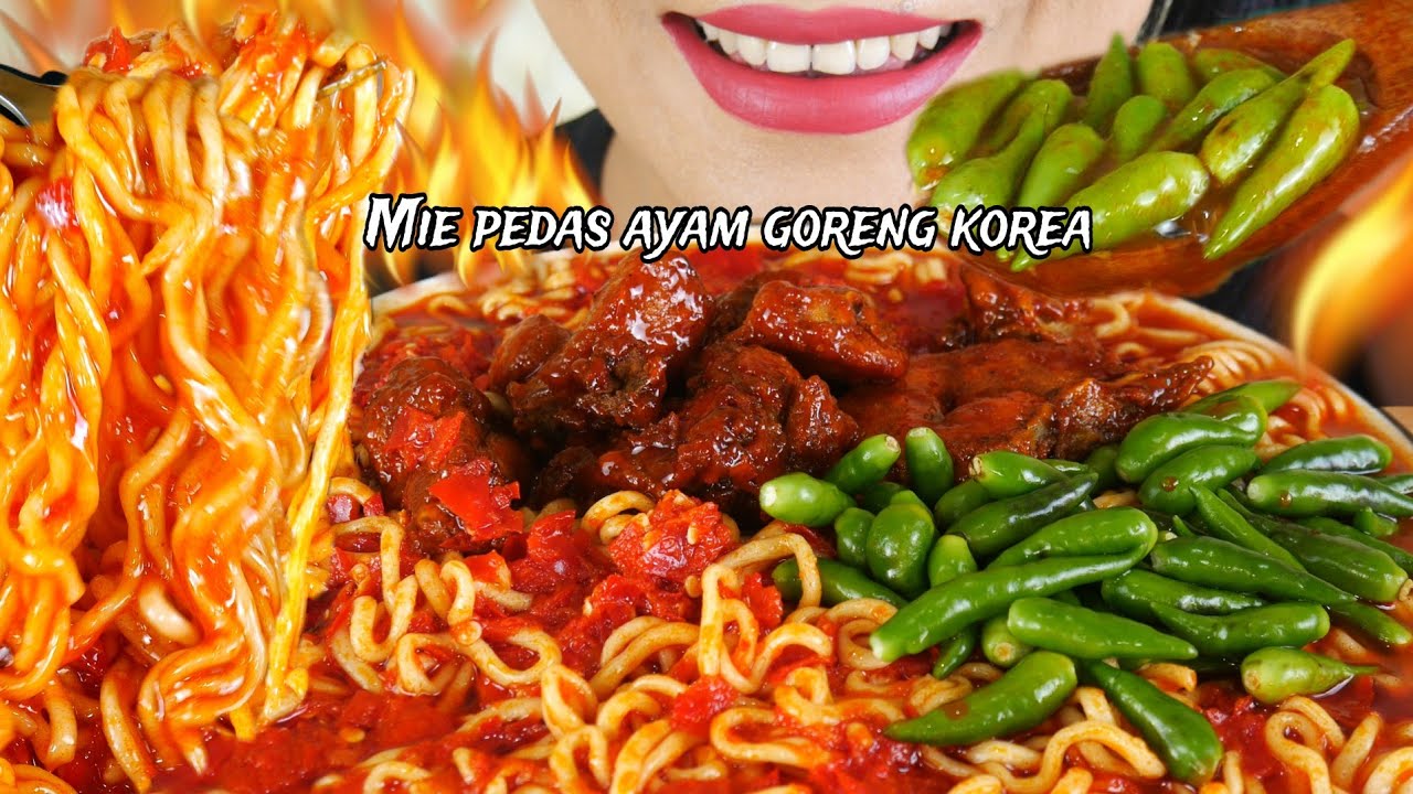ASMR MIE PEDAS TOPPING AYAM GORENG ALA  KOREA | EATING SOUNDS