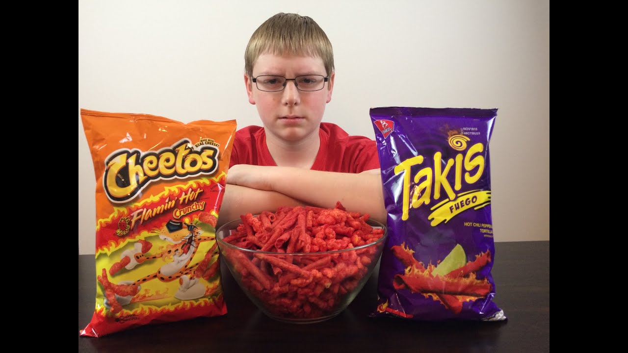 13-yr-old does Takis Fuego & Hot Cheetos Challenge : Crude Brothers