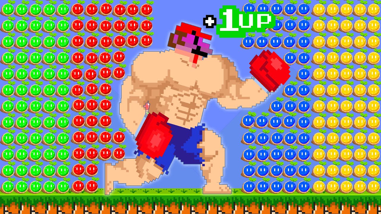 What If Mario Collect 999 1-Up RAINBOW Mushrooms but Every 1-Up Makes Mario Growing Up Muscle?