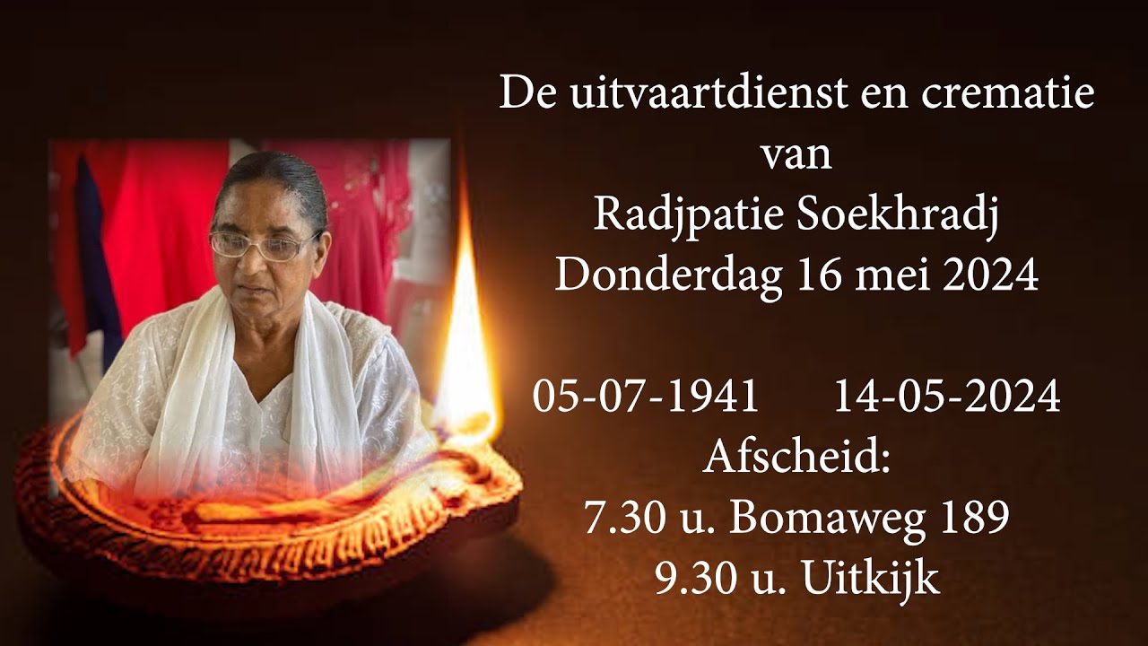 De uitvaartdienst en crematie van Radjpatie soekhradj. Donderdag 16 mei 2024.