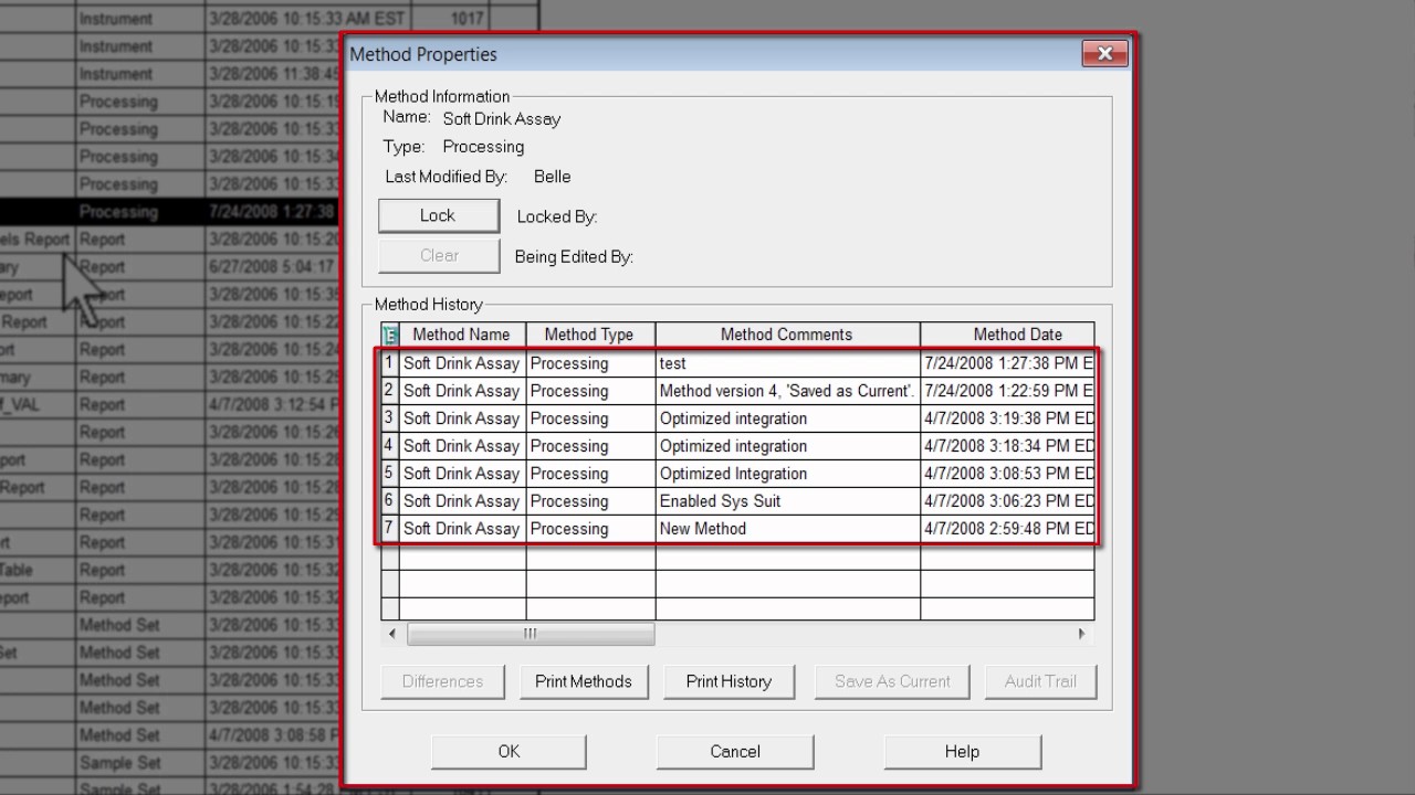 Viewing Method Audit Trails and Method Differences in Empower