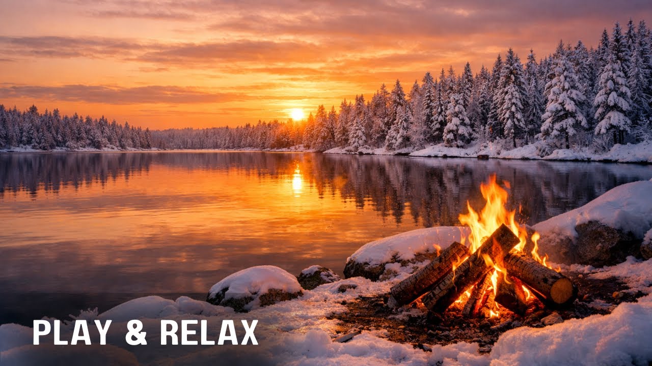 Campfire by the Lake 🔥❄️ | 3 Hours of Deep Relaxation & Sleep (4K)