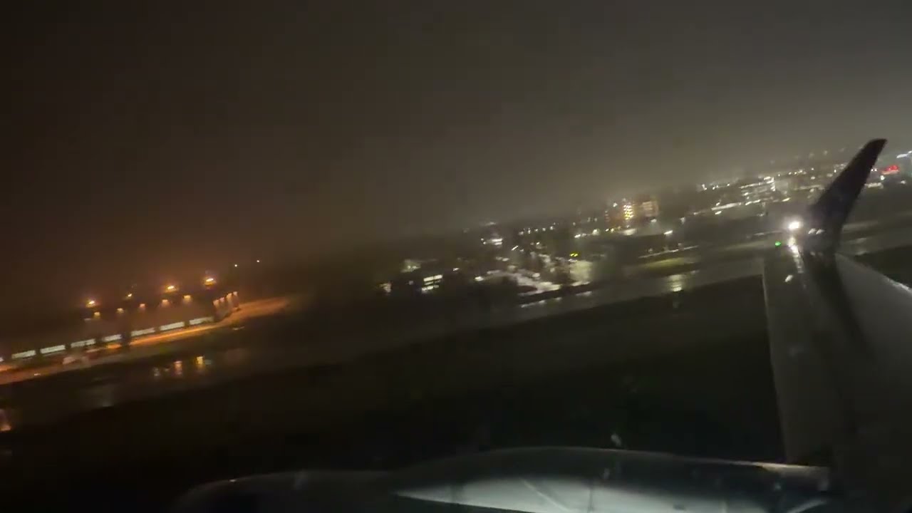 Taking off from Oslo aboard a SAS A320neo at night