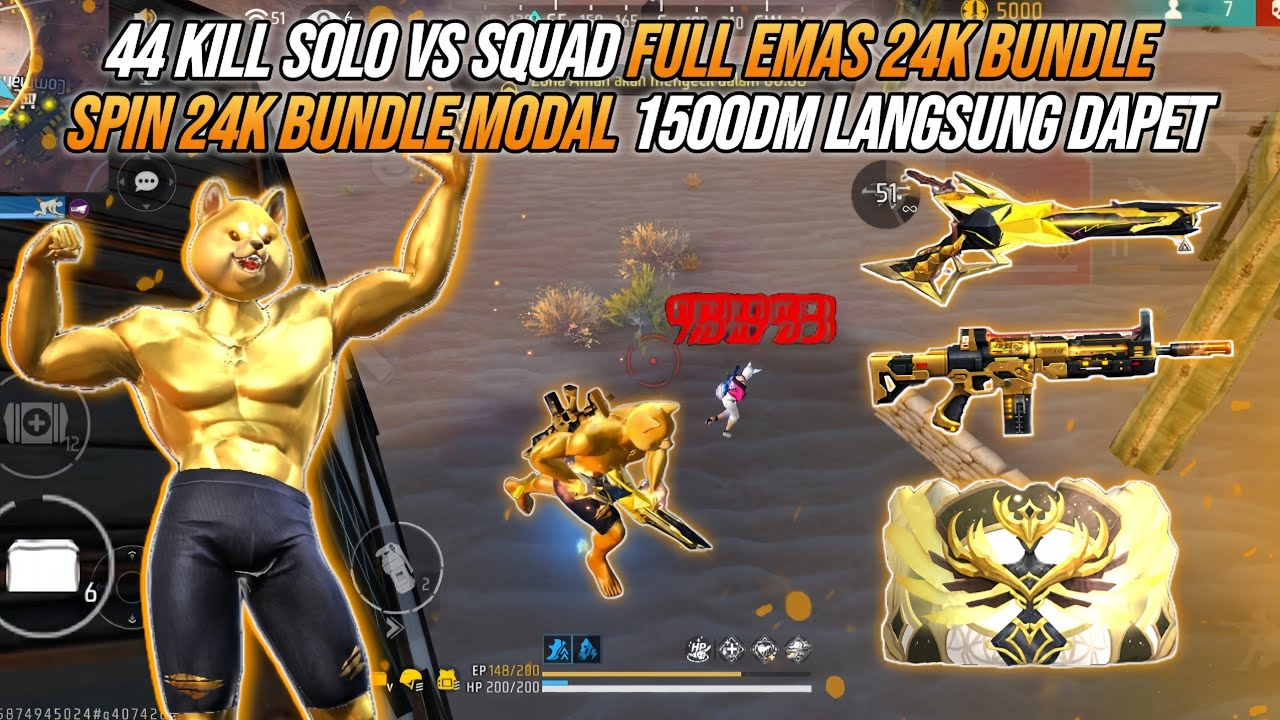 44 KILL SOLO VS SQUAD FULL EMAS 24K BUNDLE !!! SPIN 24K BUNDLE MODAL 1500DM LANGSUNG DAPET🔥🔥🔥