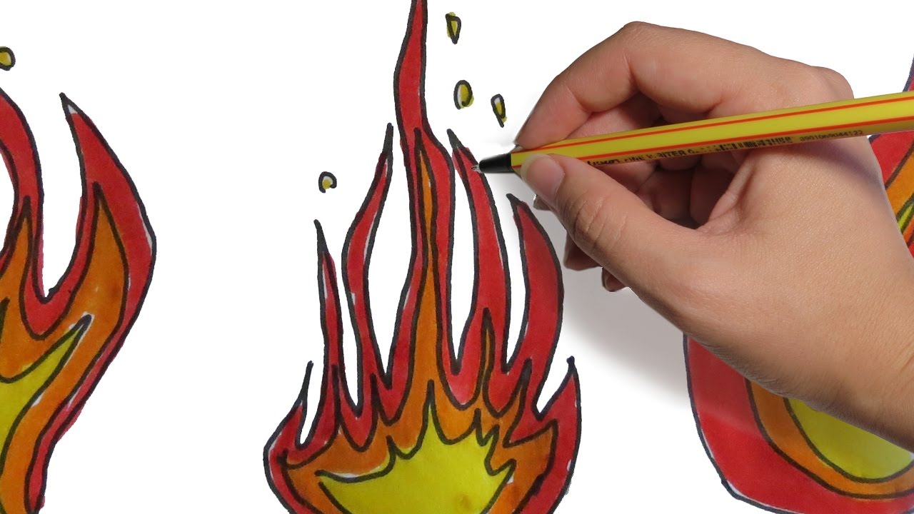 COMO DIBUJAR FUEGO FACIL PASO A PASO: a lapiz y con color