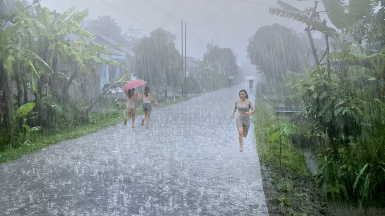 Super heavy rainstorm in green village, heavy rain and strong wind storms for overcome insomnia