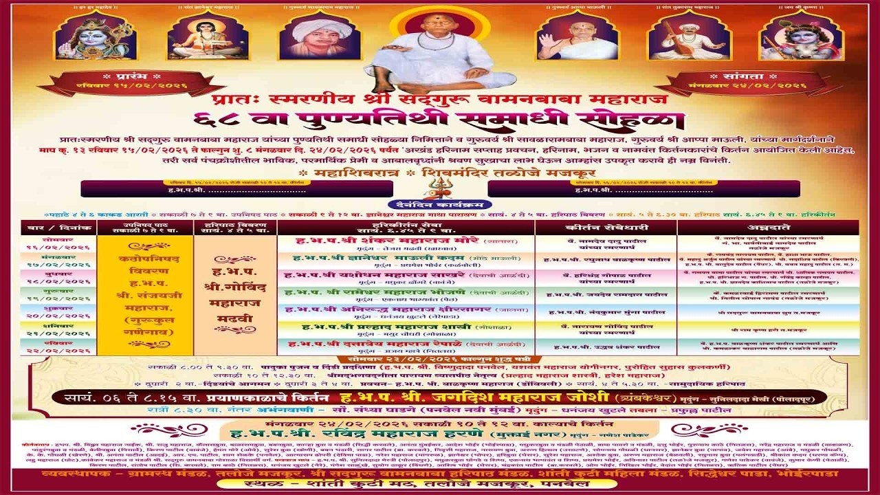 ह.भ.प. दत्तात्रेय महाराज रेपाळे lश्री सद्गुरू वामनबाबा महाराज ६८वा पुण्यतिथी समाधी सोहळा तळोजे मजकूर