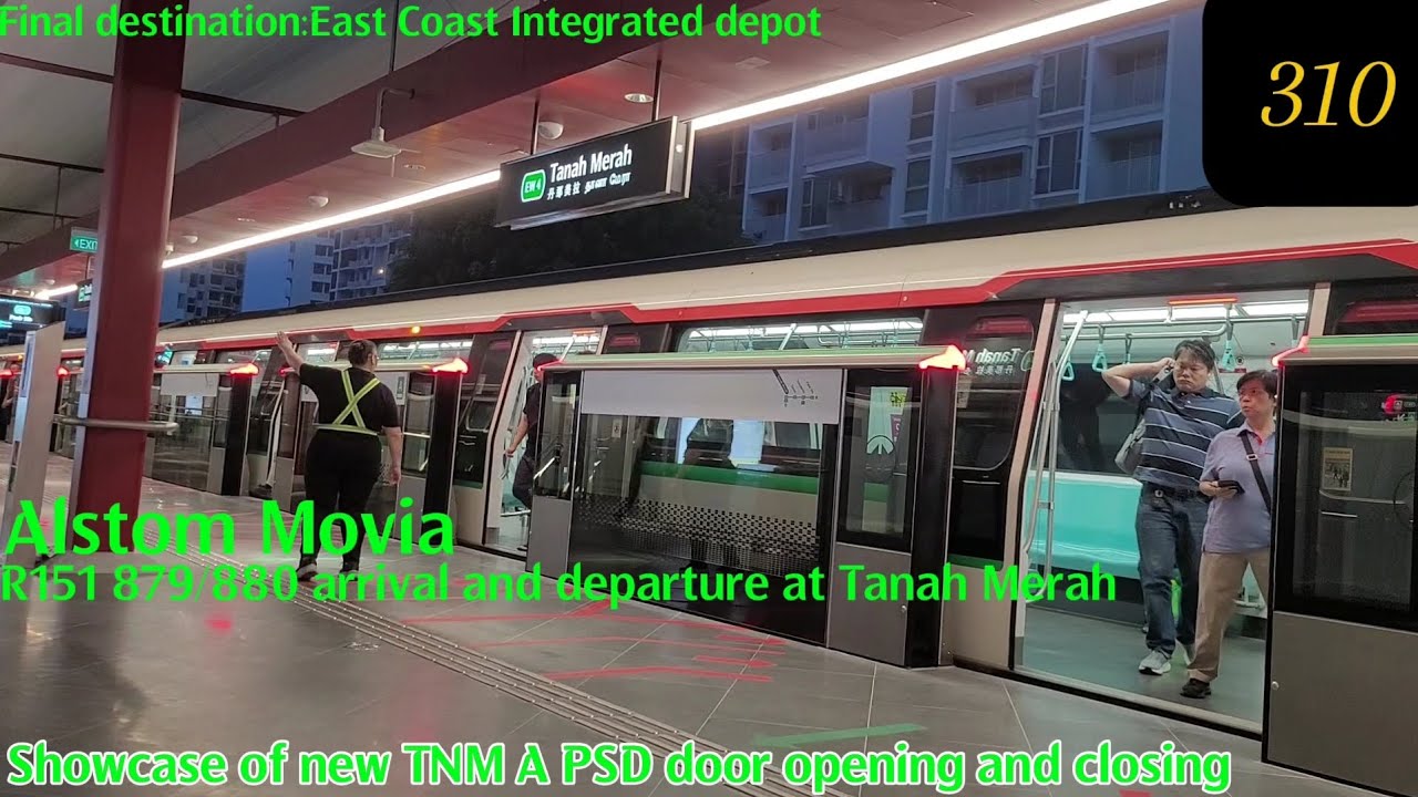 [SMRT](Showcase of new TNM A PSD open and close) R151 879/880 arrival and departure at Tanah Merah 