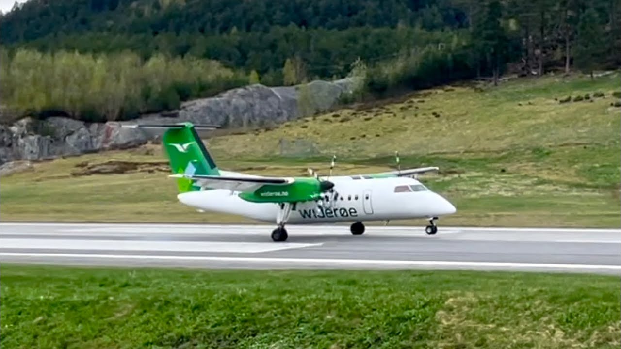 Widerøe Dash 8-100 Circle Landing in Challenging Sandane Airport Norway