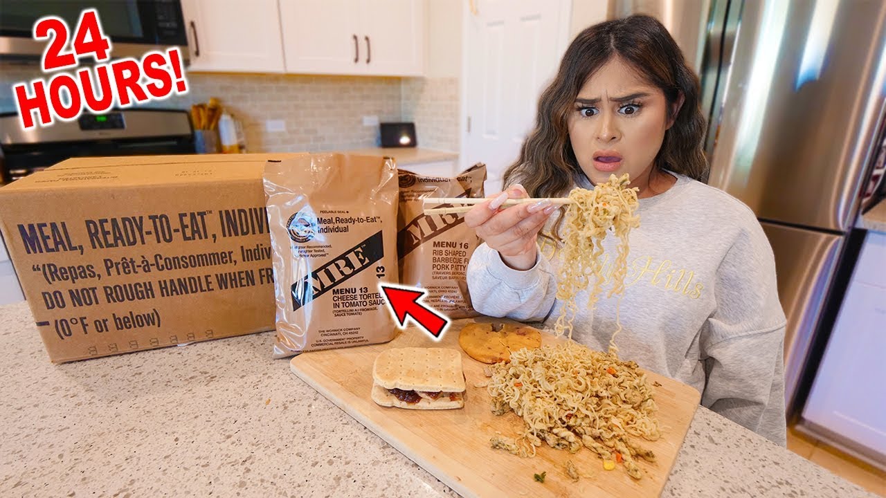 i only ate real MILITARY MEALS for 24 HOURS! *FOOD CHALLENGE*