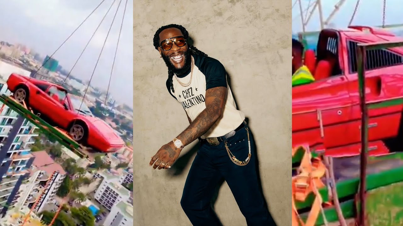 Burna Boy Moving ₦1.6 Billion Vintage Ferrari Testarossa Into His Ikoyi Penthouse Under Construction