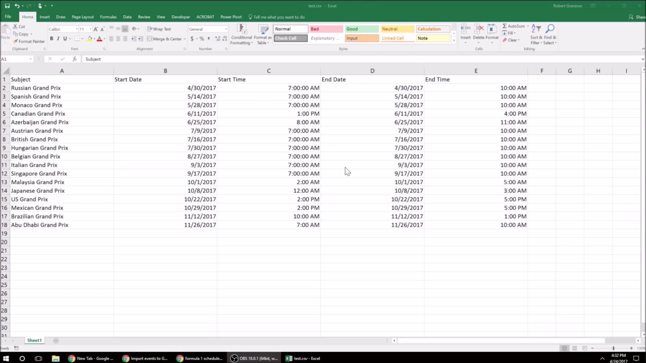CSV File Import to Google Calendar
