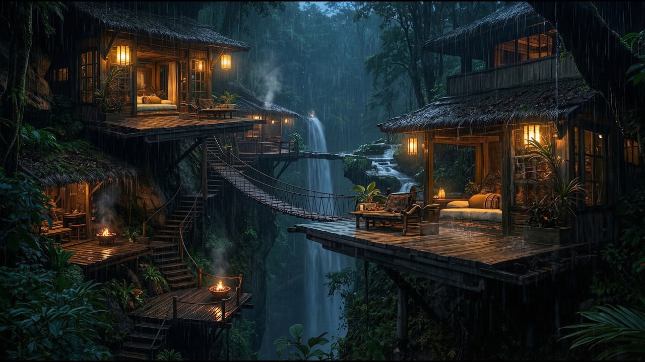 Magical Forest Cottage Ambiance | 3 Hours of Relaxing Jungle Rain and Nature Sounds for Sleep