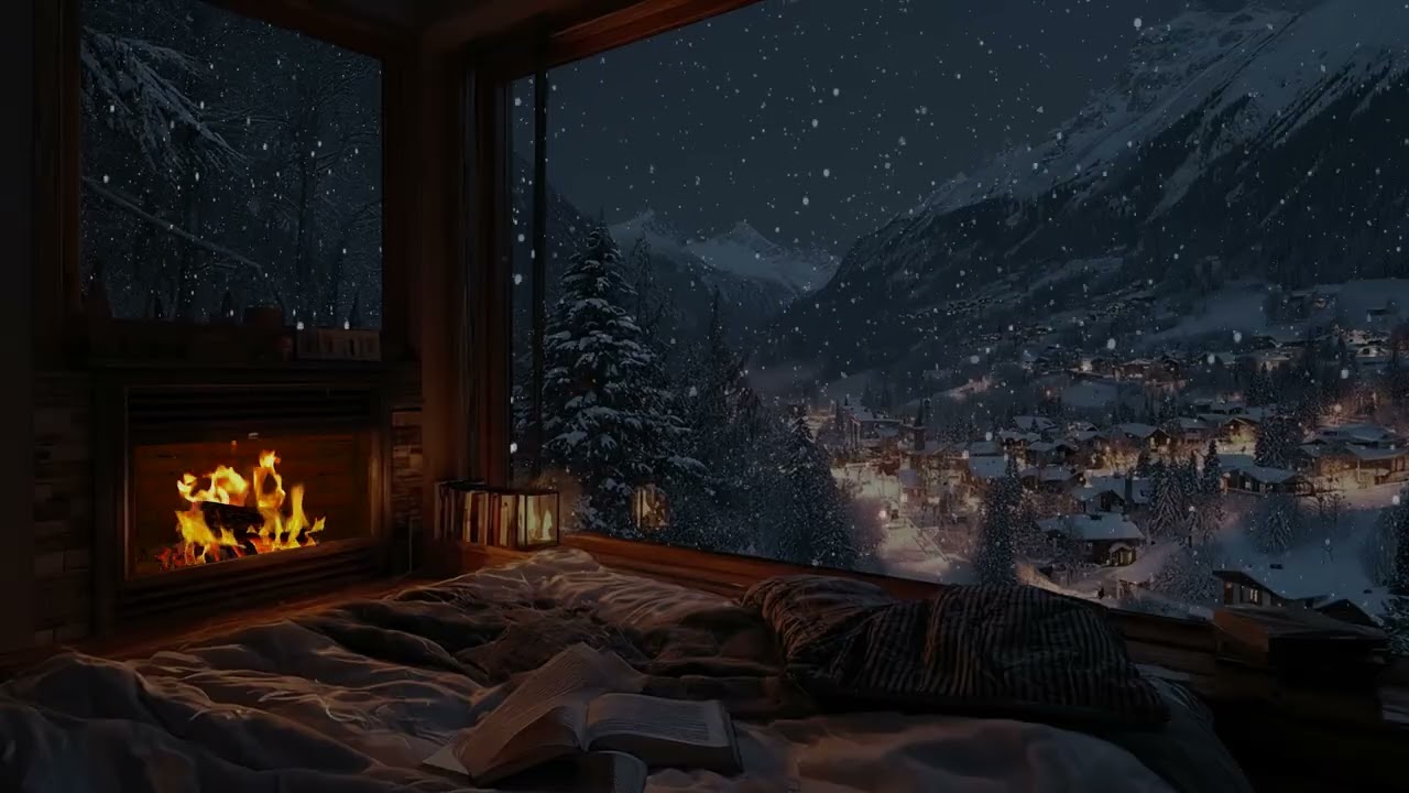 Heavy Snowfall Cabin Ambience 2026 ❄️ Cozy Fireplace Crackling for Deep Sleep | 3 Hours