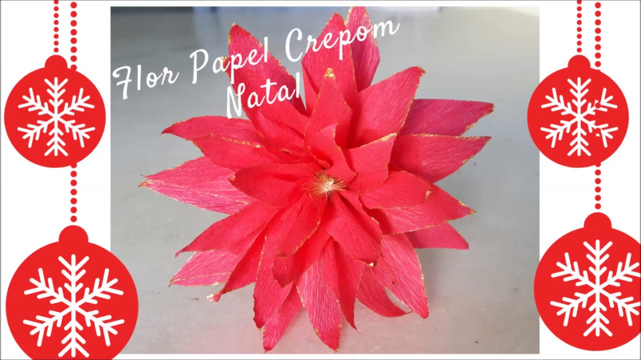 Diy Flor de Natal Papel Crepom com Friso Dourado