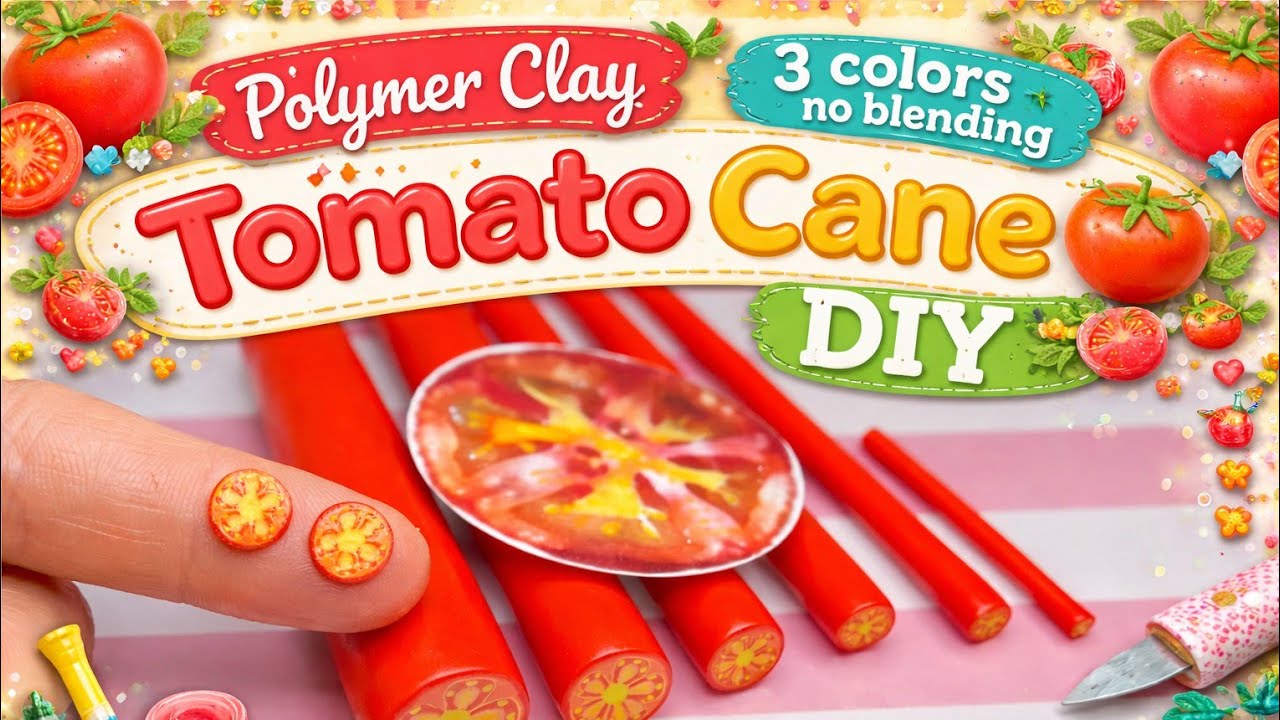 Polymer Clay Tomato Cane, 3 Colors and no blending 🙅🏻 Step By Step Easy Tutorial 
