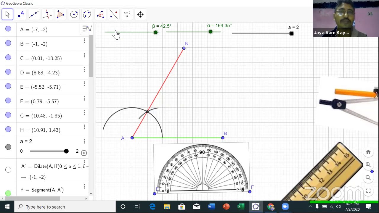 CONSTRUCTION REAL PENCILL COMPASS AND PROTECTOR   THROUGH GEOGEBRA