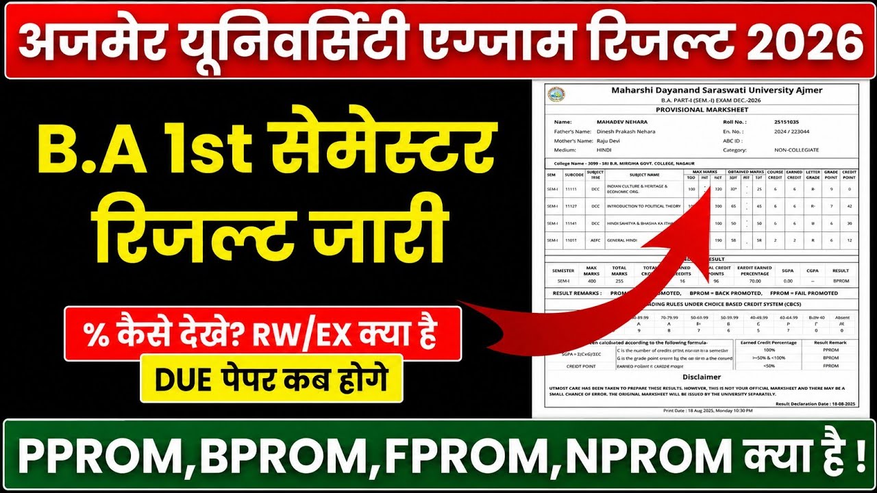 MDSU B.A 1st Semester Result 2026 Declare Kaise Dekhe || B.A मे PPROM, BPROM, FPROM क्या होता है