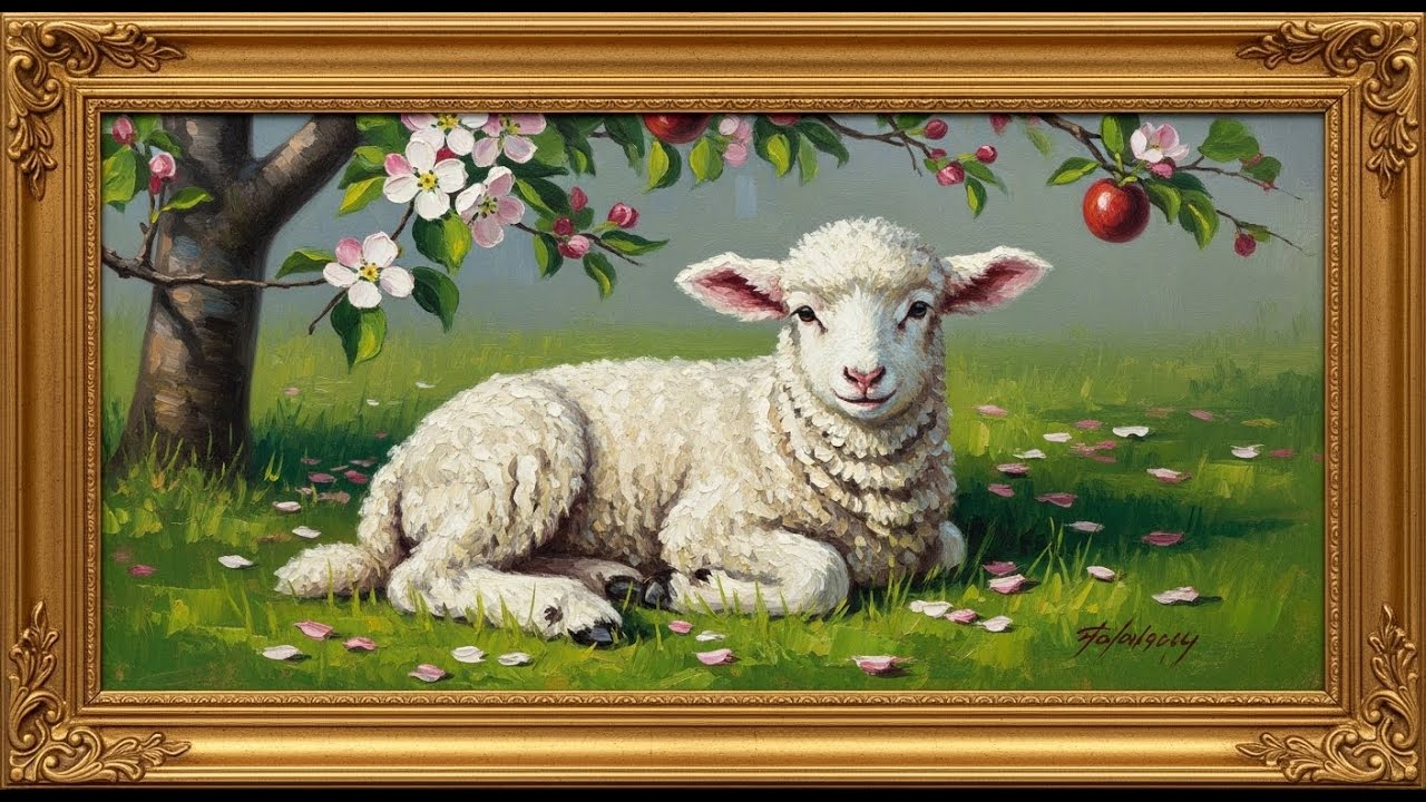 Frame TV Art with Music: Little Lamb Under Apple Blossoms | Samsung Frame TV Art | Spring Farmhouse