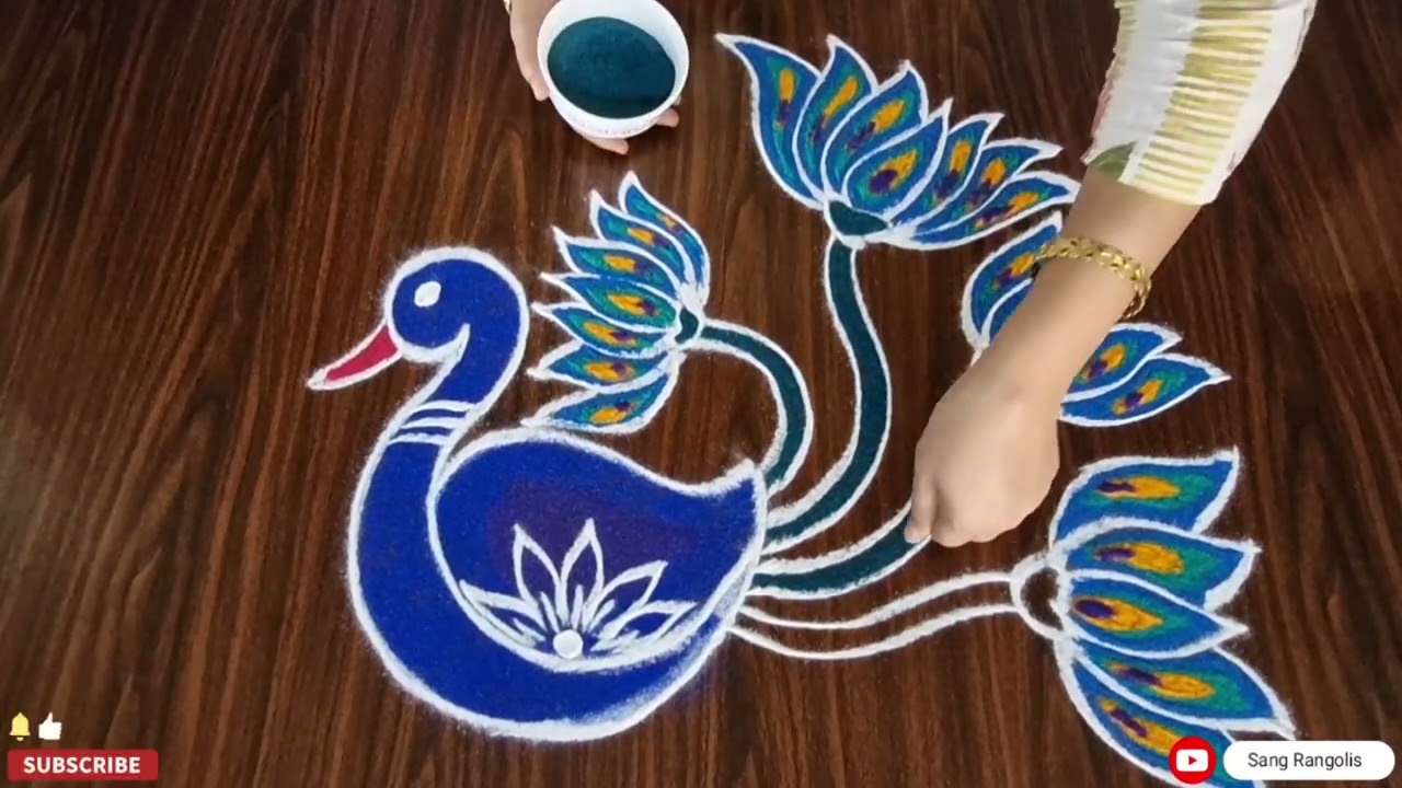 Peacock Rangoli design easy muggulu kolam Colorful Rangoli design ✨️ 