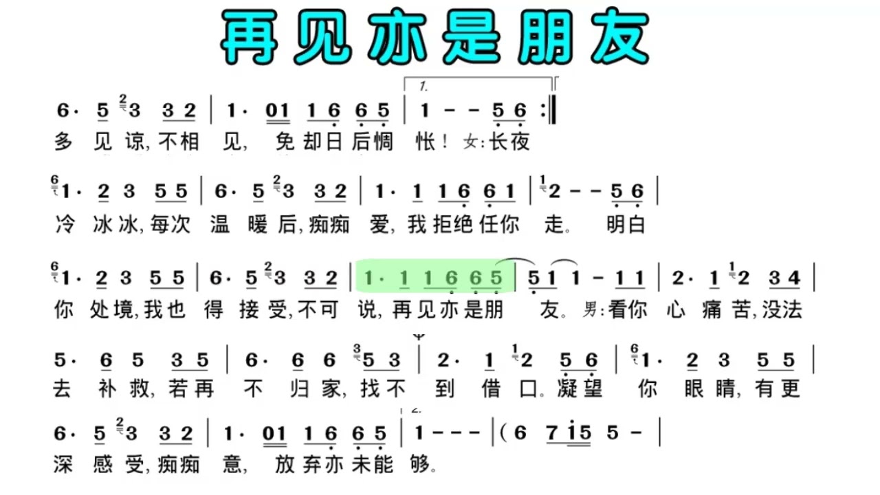 再见亦是朋友/再見亦是朋友 D调伴奏 (加小节指示，供参考）- instrumental in D with measure marks