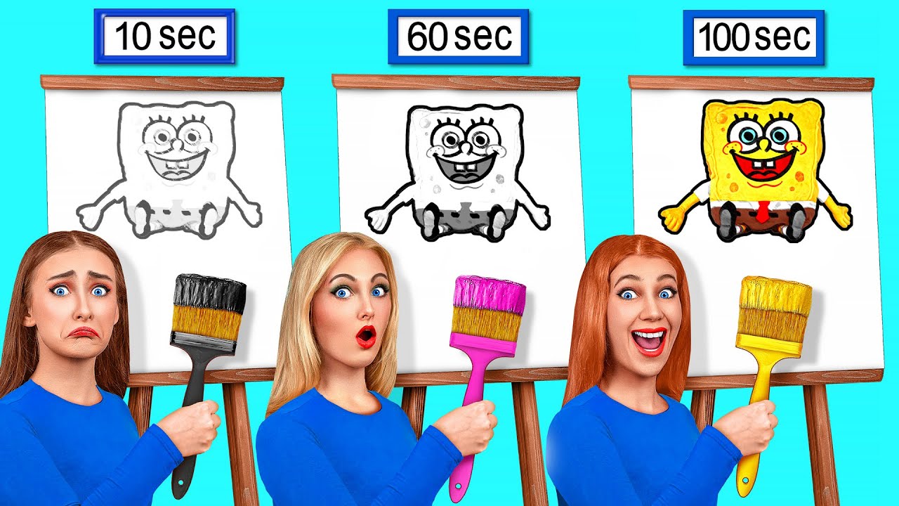 10 Secunde vs 60 de Secunde vs 100 de Secunde Provocarea Desenului | Hack-Uri de Desen Jelly DO