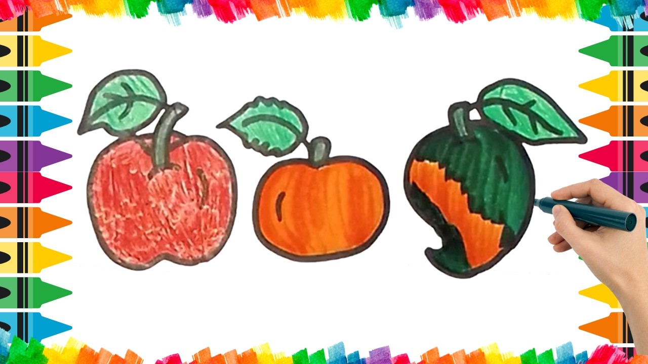 How To Draw Cute Fruits Drawing, Painting & Coloring For Kids and Toddlers_ Child Art 🐋🌈🎨