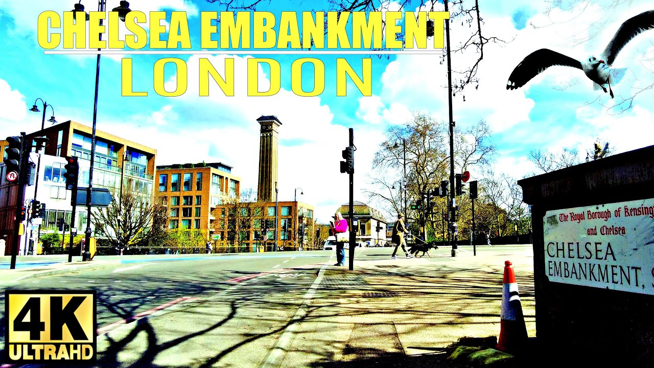 4K London walk at Chelsea Embankment | Thames Embankment