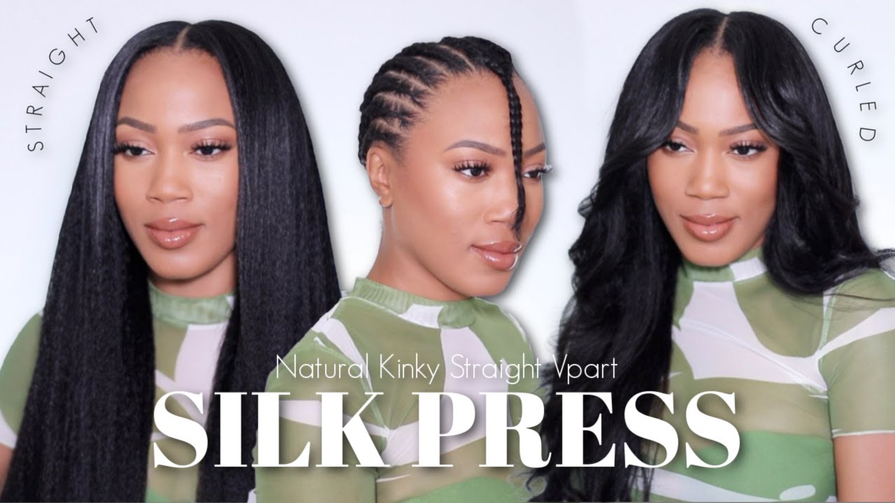 NATURAL KINKY STRAIGHT VPART SILK PRESS | NO GLUE NO GEL | WIGGINS HAIR