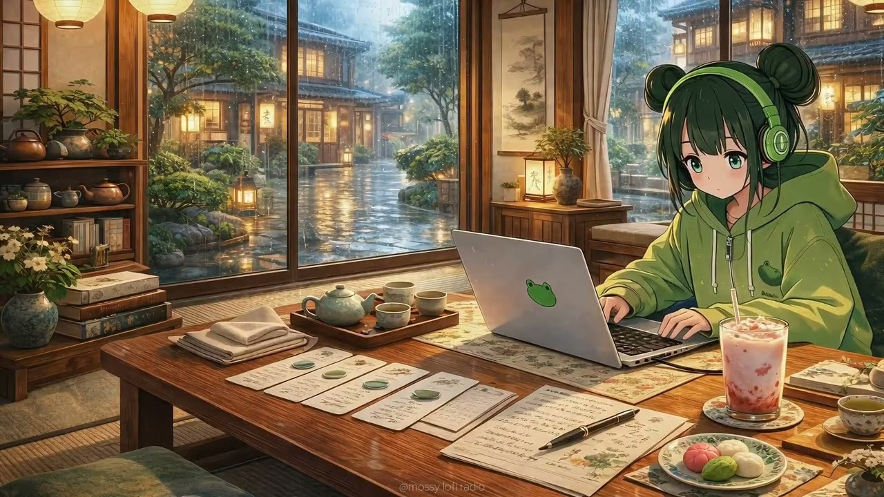 rainy japanese tea room lofi 🌧️🌿 ~music for study, focus & relax✨ | mossy lofi radio🐸