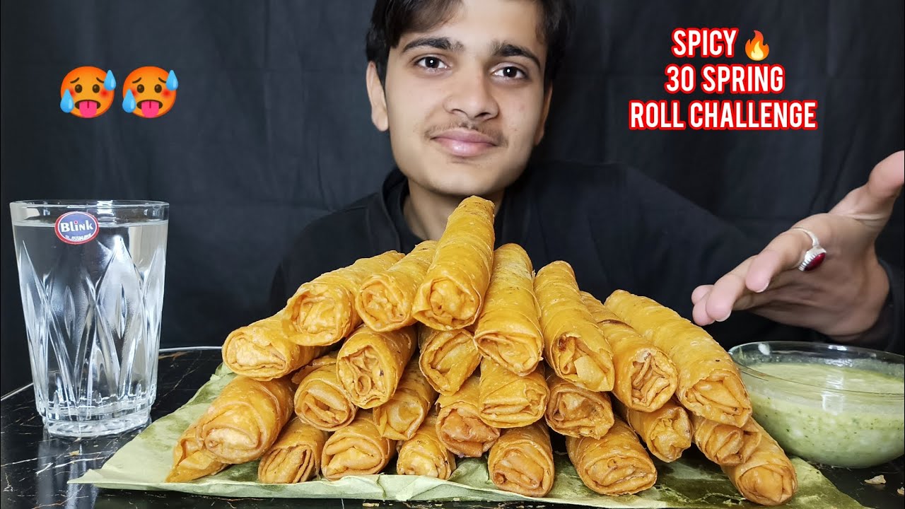 Spicy 30 Spring Rolls Challenge | ASMR Mukbang