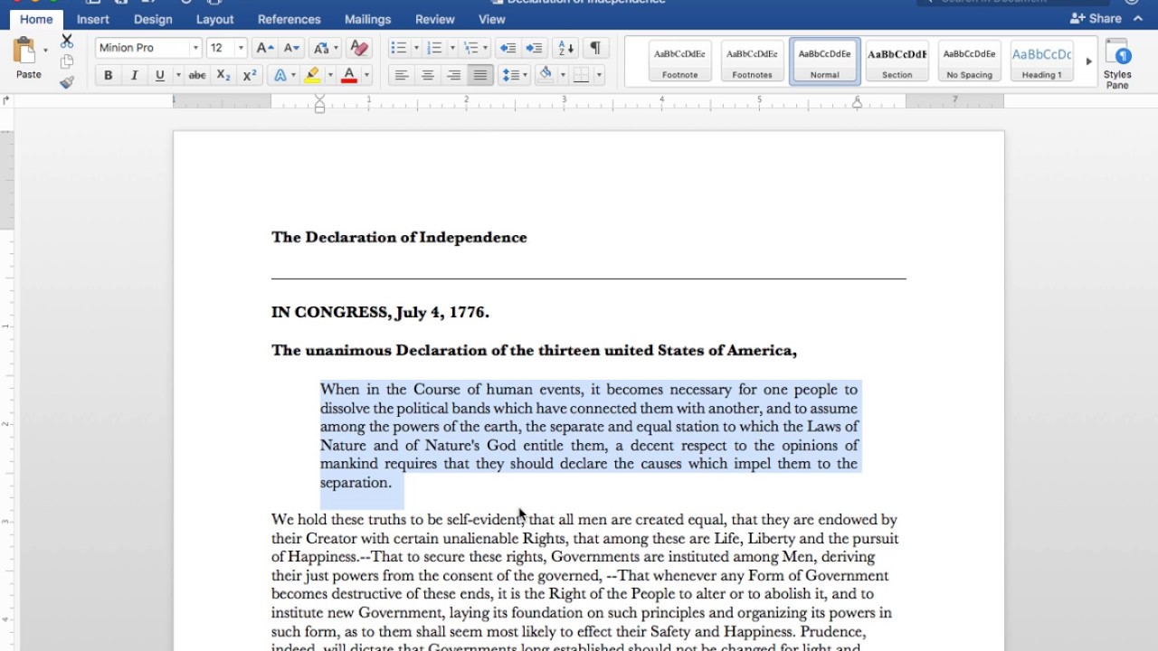 Indenting Paragraphs for Block Quotes in Word 2016 for Mac