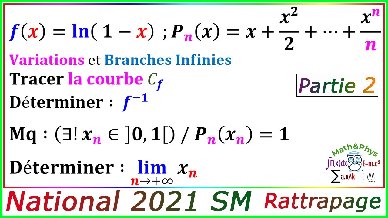 Examen National 2021 SM - Etude de Fonction - Logarithme N&eacute;p&eacute;rien - Suites Implicites -2