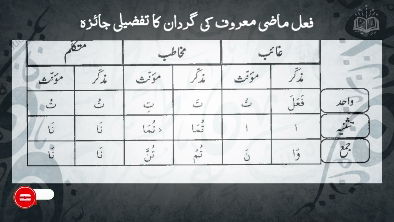 ‎⁨فعل ماضی معروف کی گردان کا تفضیلی جائزہ | Lecture # 7⁩