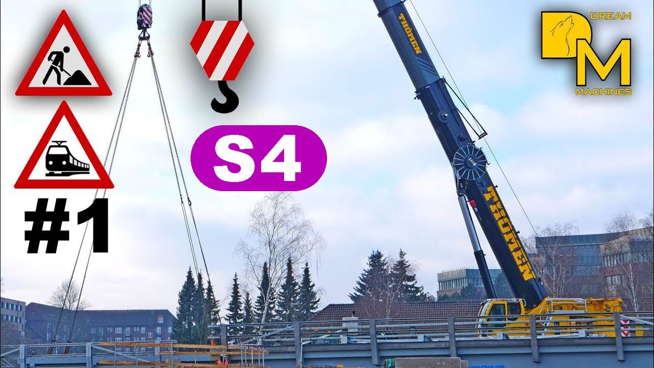 BAUSTELLE EISENBAHN BRÜCKE BAGGER + LIEBHERR MOBILKRAN THÖMEN S-Bahn S4 HAMBURG #1