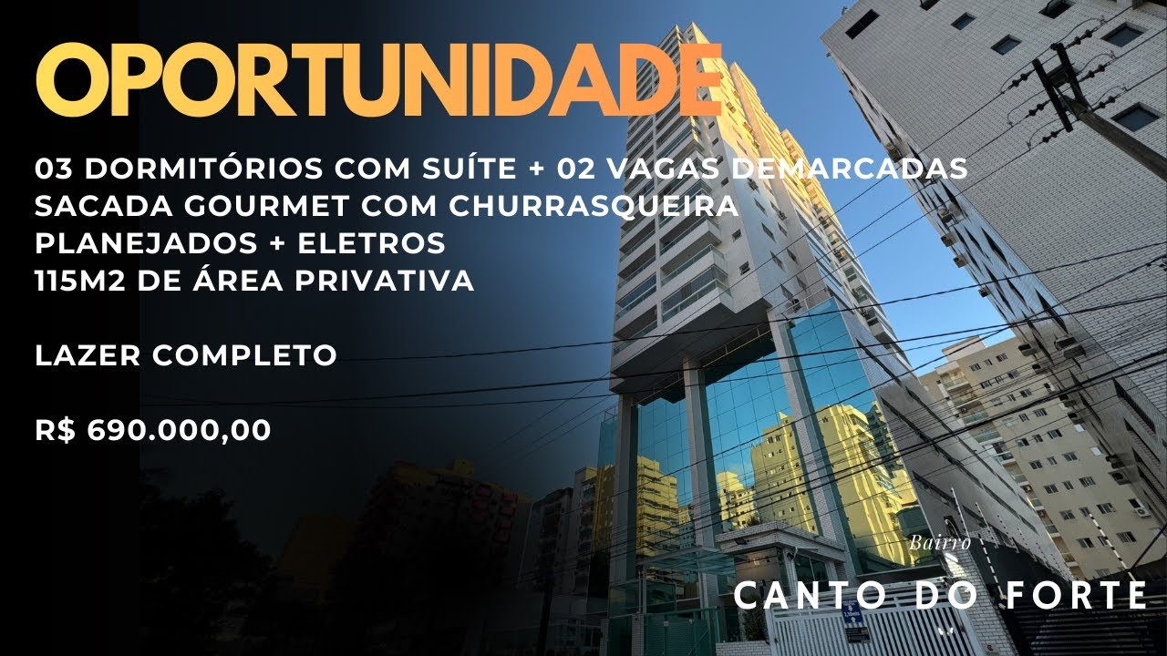 Apartamento dos Sonhos no Canto do Forte – 115m², 3 Dorms, Sacada Gourmet e Lazer Completo!