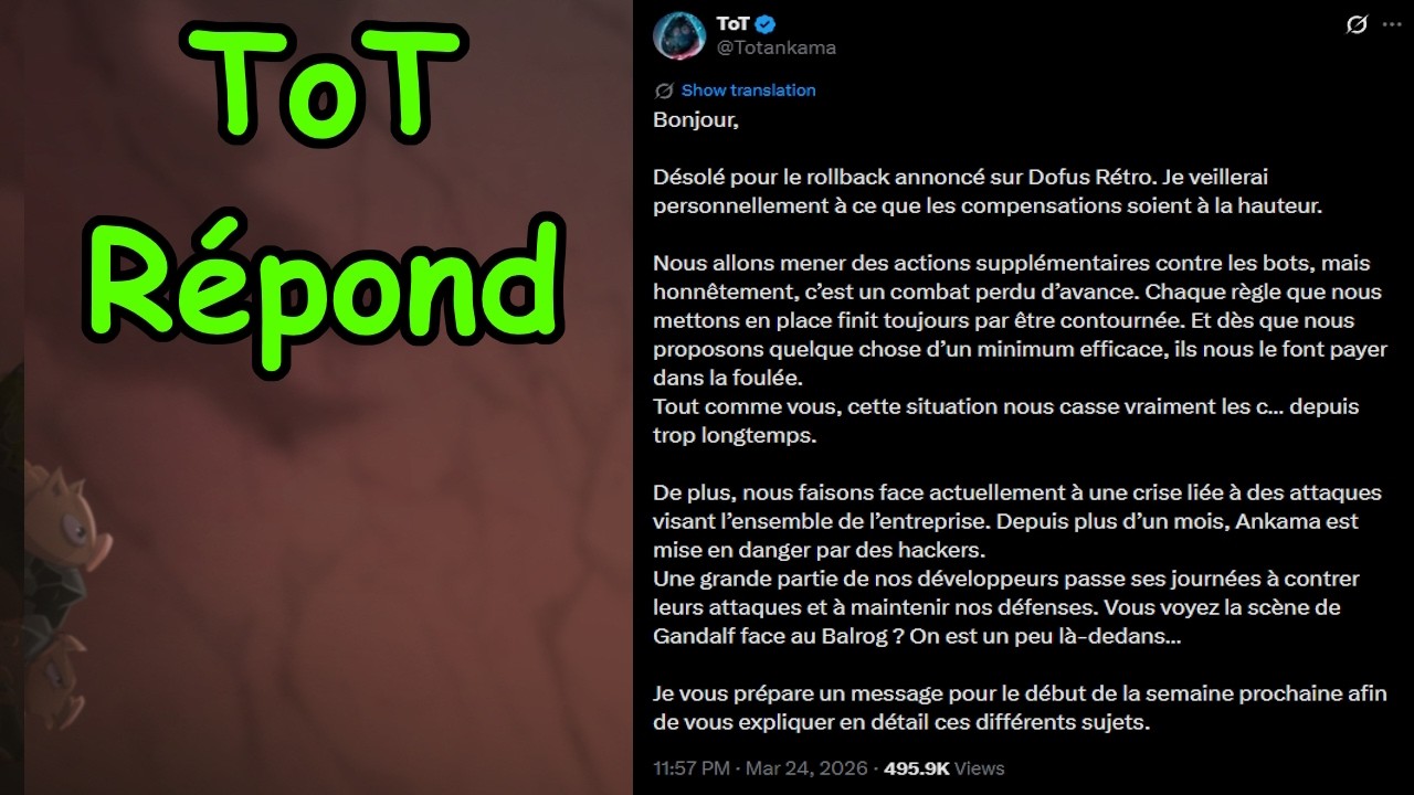 LA REPONSE DE TOT PDG D'ANKAMA - DOFUS RETRO