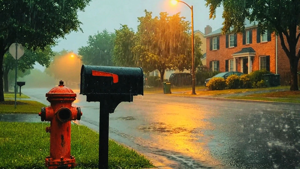 Relaxing Heavy Rain & Wind in Suburban Neighborhood  Peaceful Storm Ambience for Sleep & Relaxation