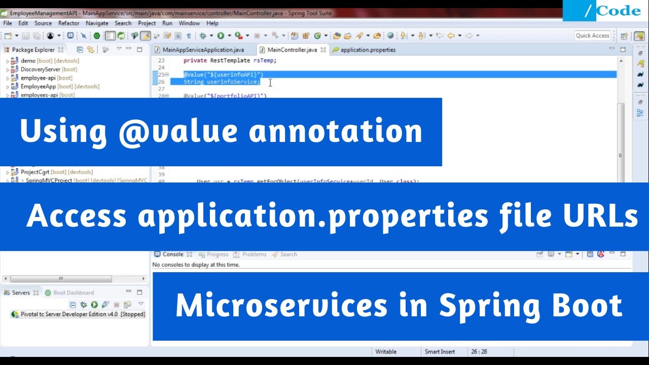 Using @value annotation access application.properties URLs || Microservices in Spring Boot