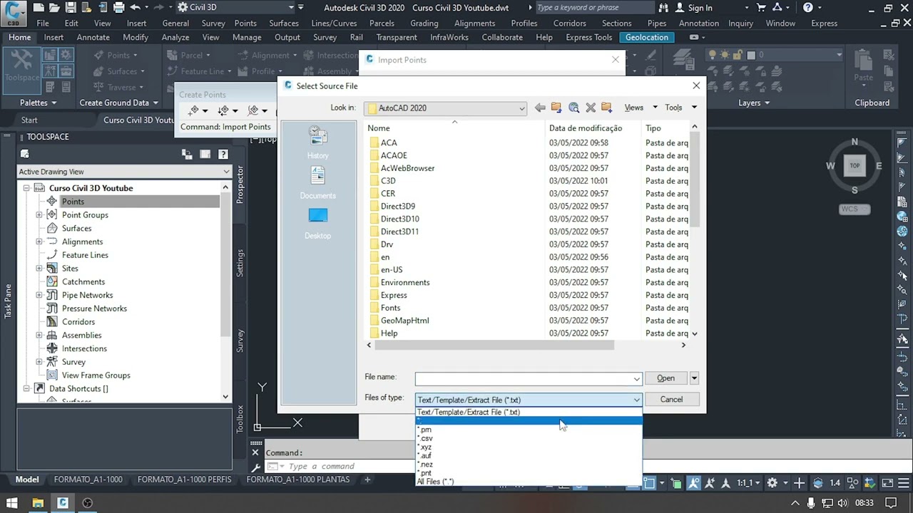 2.1   Recursos de Importação de dados Topográficos