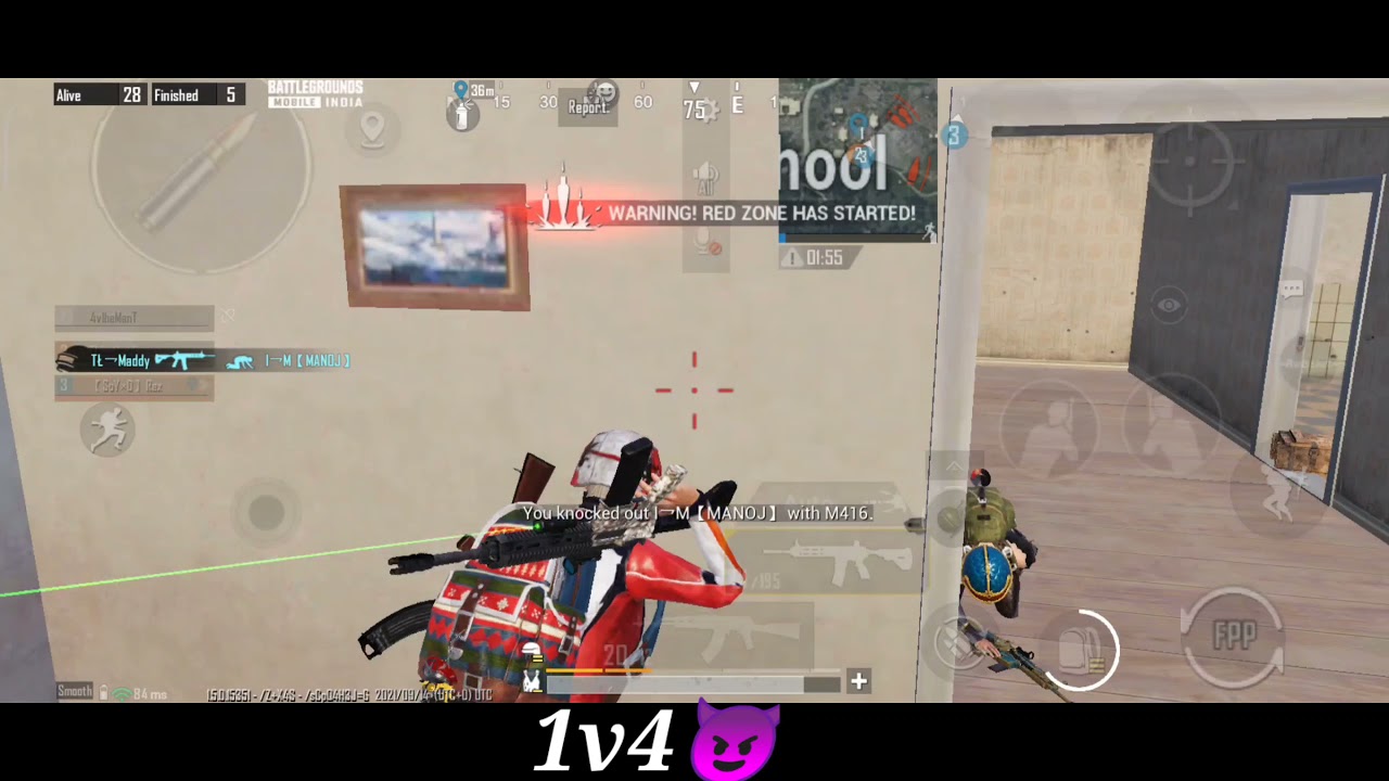 1VS4 CLUTCH IN BGMI 😈 AIM ASSIST OFF #short #bgmishort