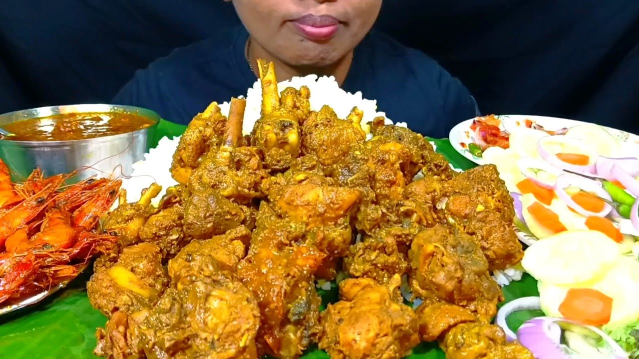 EATING SPICY 🔥🥵 1 KG CHICKEN KOSHA AND SHRIMP 🦐 CURRY WITH SIMPLE RICE, MUKBANG, ASMR, EATING SHOW