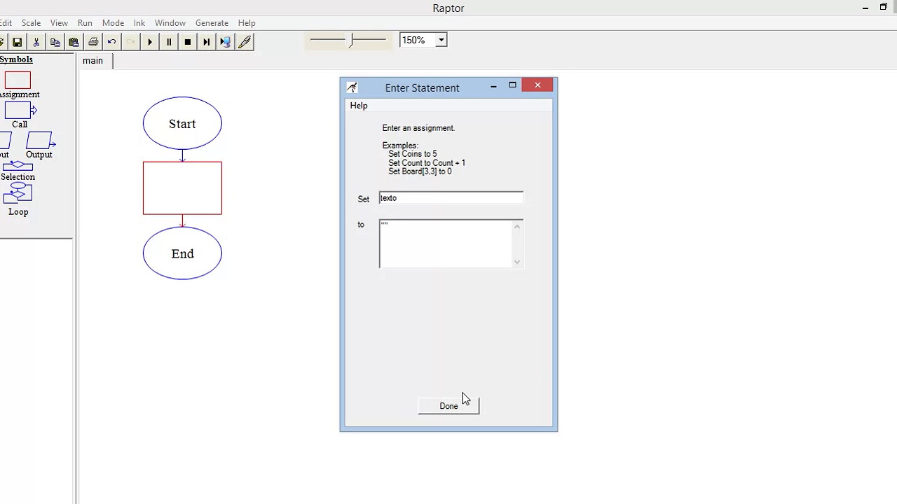 C&oacute;mo crear variables en RAPTOR Flowchart Interpreter