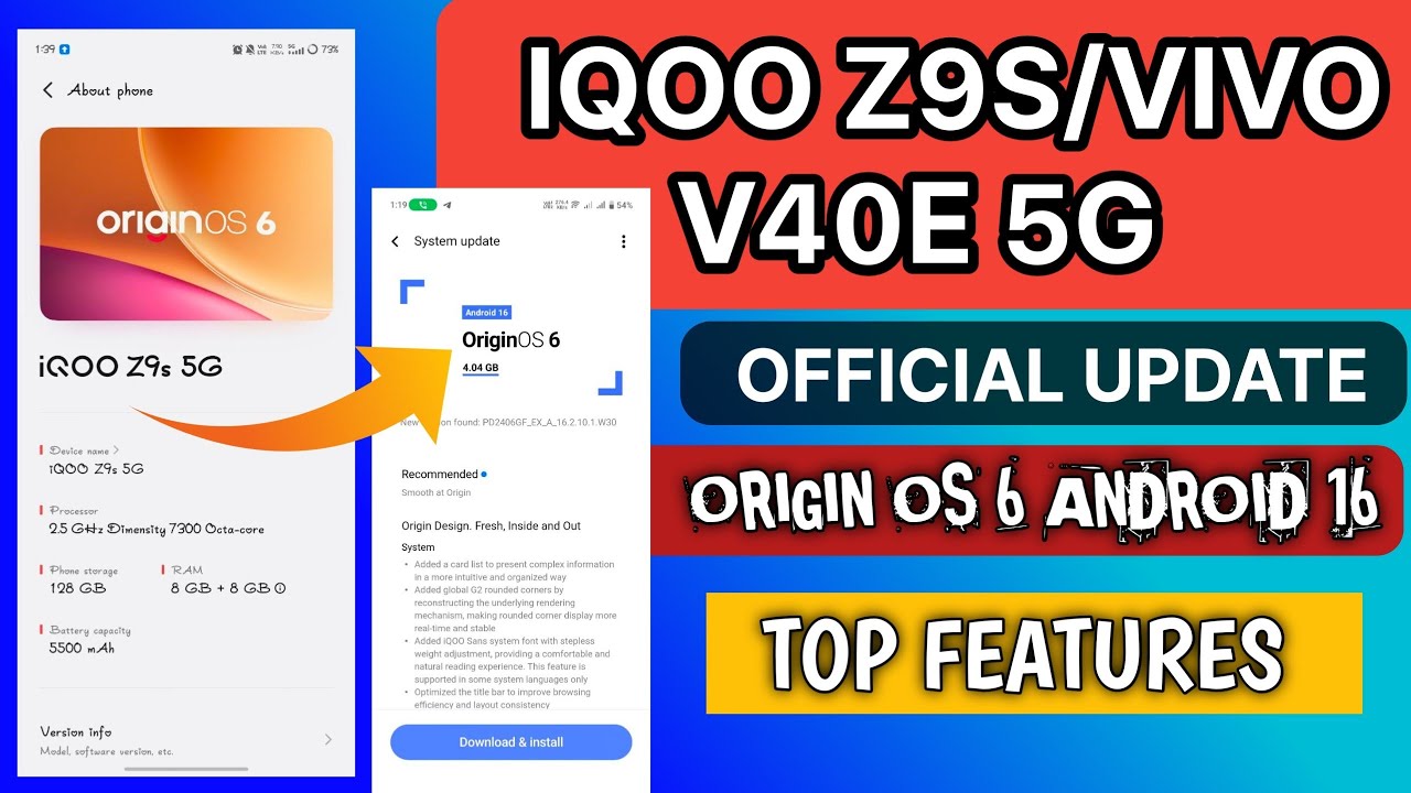TOP FEATURES :: IQOO Z9S 5G/ VIVO V40E 5G OFFICIAL ORIGIN OS 6 ANDROID 16 UPDATE RELEASED | 