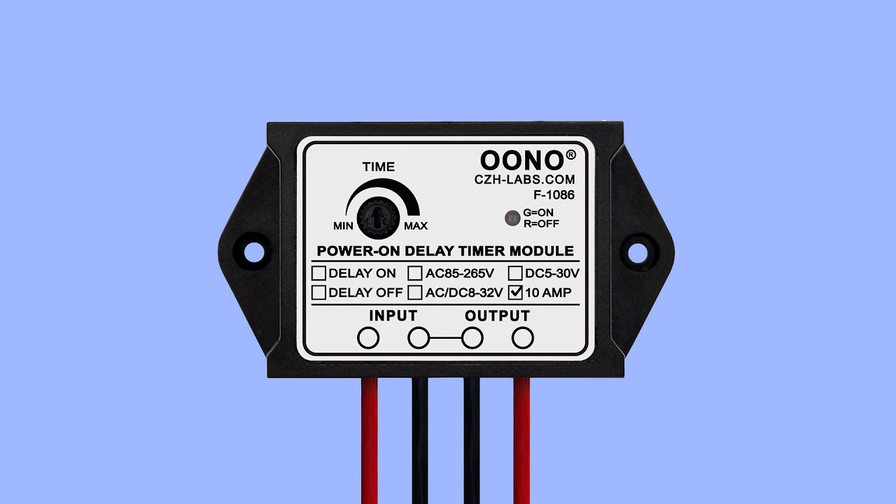 F 1086 Series Power-ON Delay Timer Relay Module, Power-ON Delay ON and Power-ON Delay OFF.