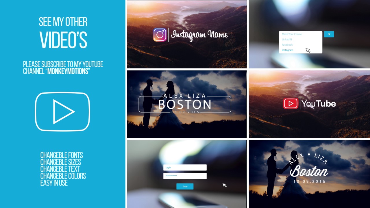Free After Effects Template,  Youtube Subscribe Outro #91Changeble Text, Colours, and Video's