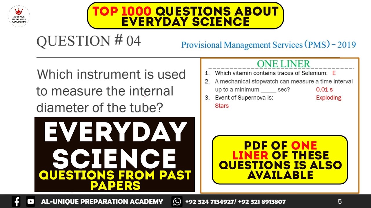 Top 1000 Everyday Science MCQs for PPSC, FPSC, NTS 2025 | Most Repeated Past Paper Questions