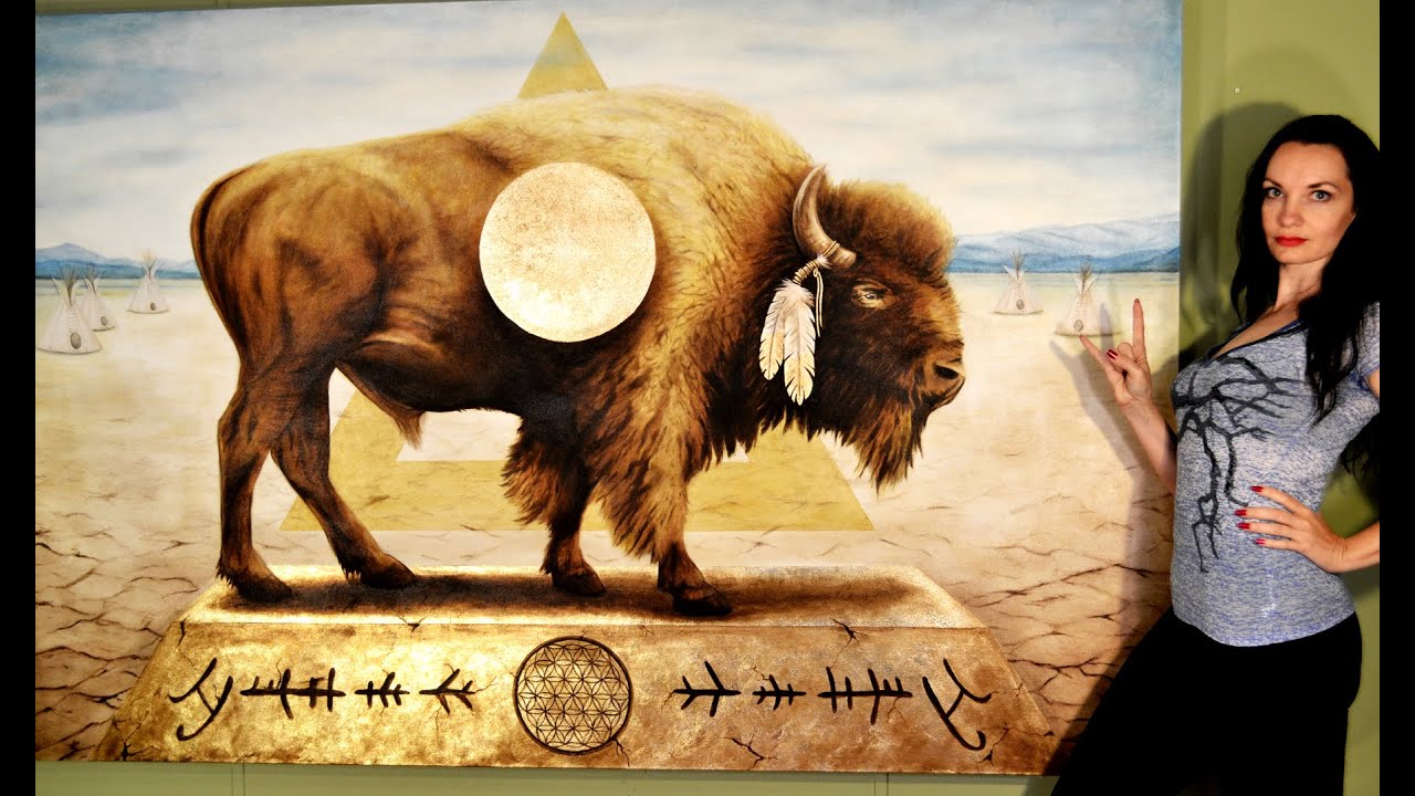 TIME LAPSE OIL PAINTING OF A BUFFALO. 