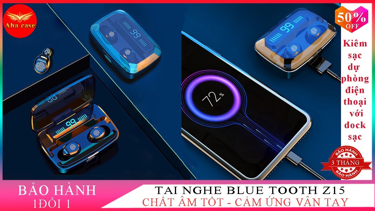 Tai nghe bluetooth Z15 + Ki&ecirc;m sạc dự ph&ograve;ng +  Cảm ứng 1 chạm tiện lợi, tai nghe f9, Aha Case